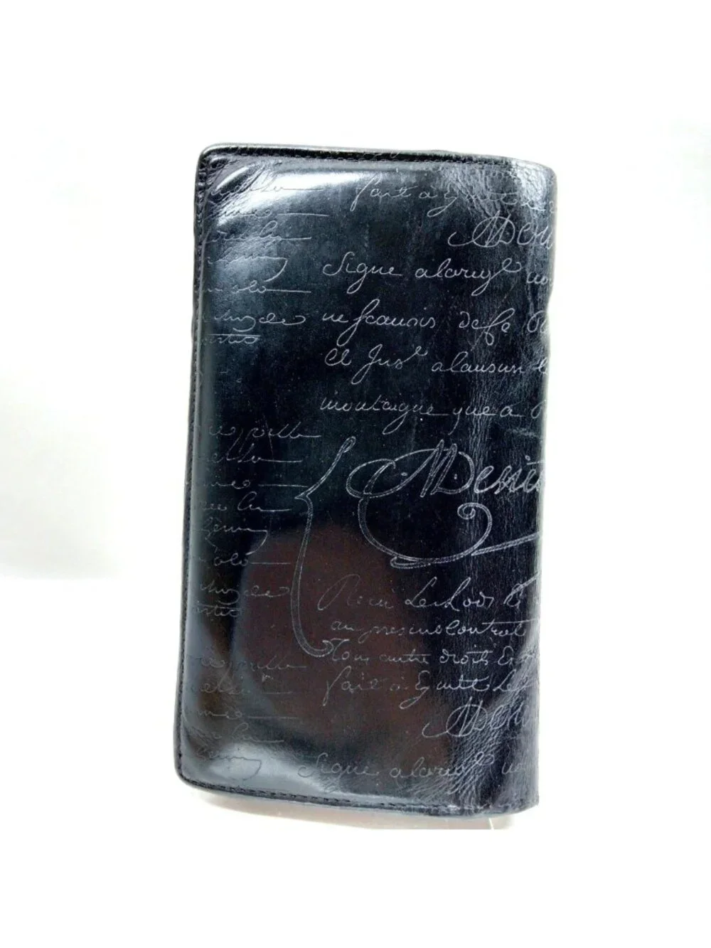 $1795 Authentic BERLUTI Paris Unisex Black Leather Scritto Bifold Long Wallet